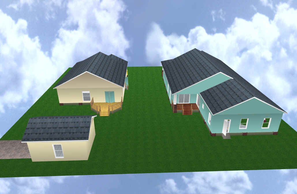 A second combined rendering of the neighboring houses.